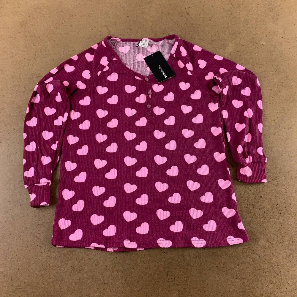 Fashion Nova Womens Pajama Set Maroon Pink Hearts Scoop Neck Long Sleeve L New - Picture 3 of 12